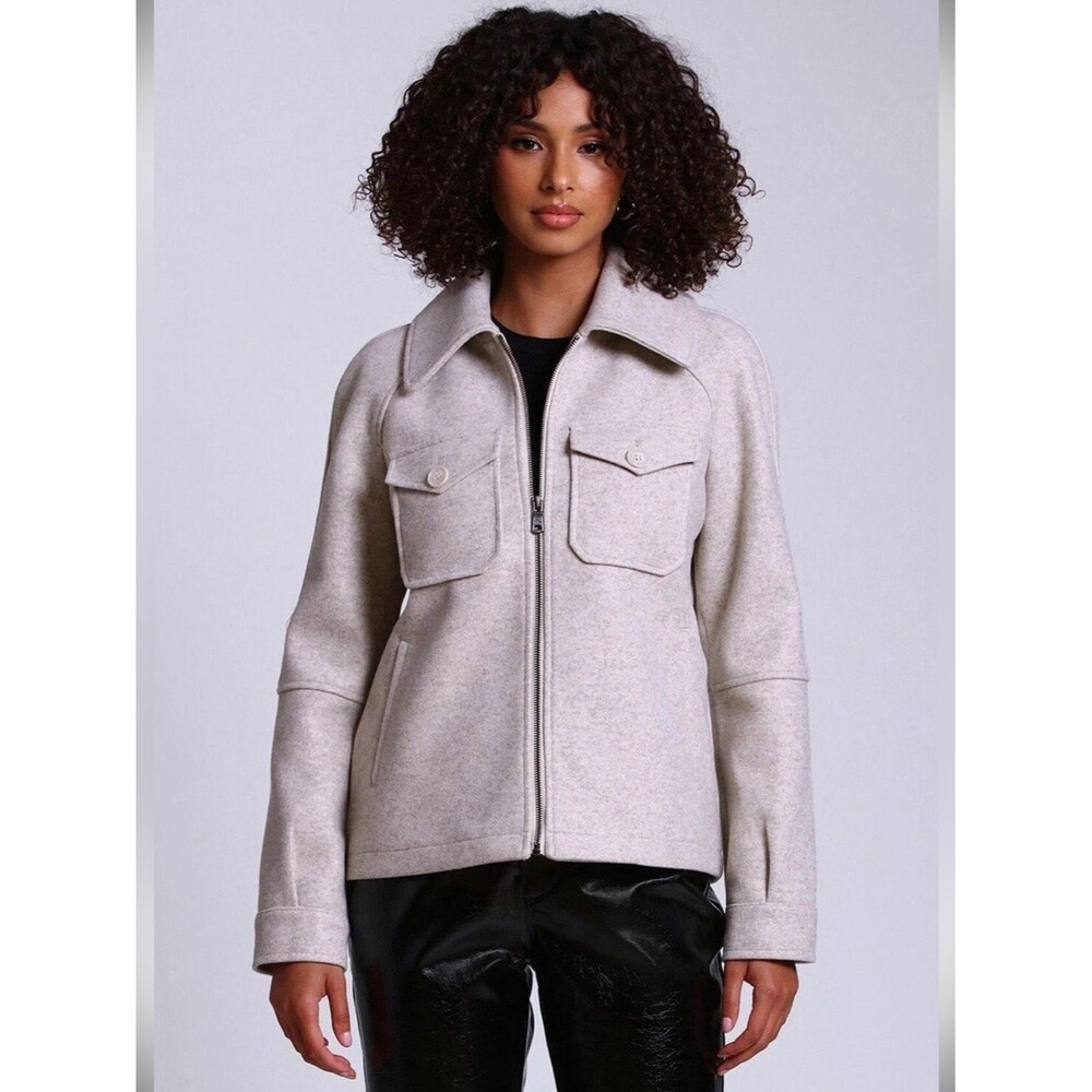 Avec Les Filles Oatmeal Full Zip Relaxed Fit Shacket Size Large